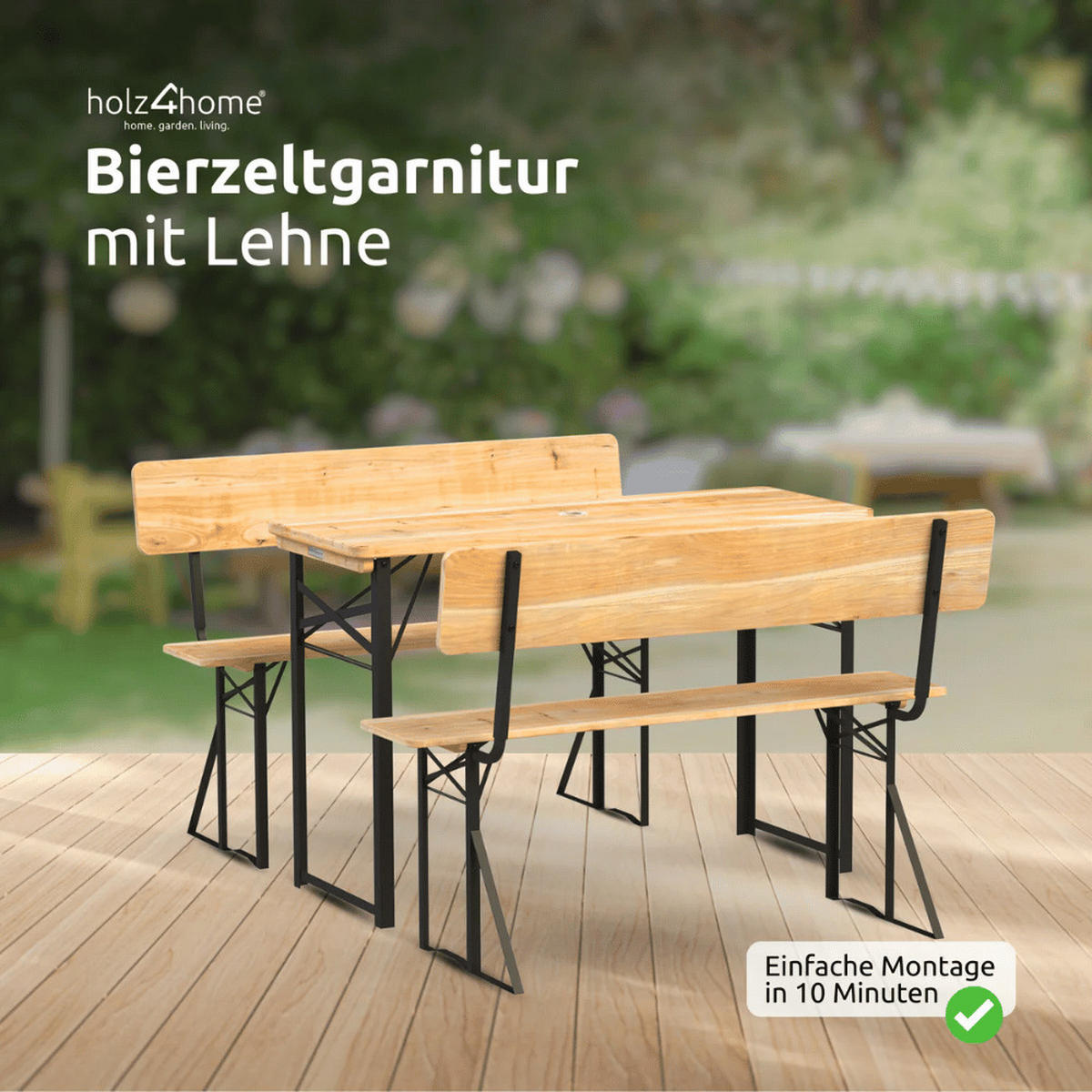 BIERZELTGARNITUR mit Lehne 120cm RINHO Bierbank Biertisch - Braun, Holz - DELUKE