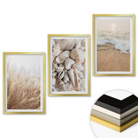 WANDBILDER 3er Set - 40x60 cm Goldrahmen - Strandmotive, Muscheln, Wellen - Goldfarben, Kunststoff (40/60cm) - ArtPrintCave