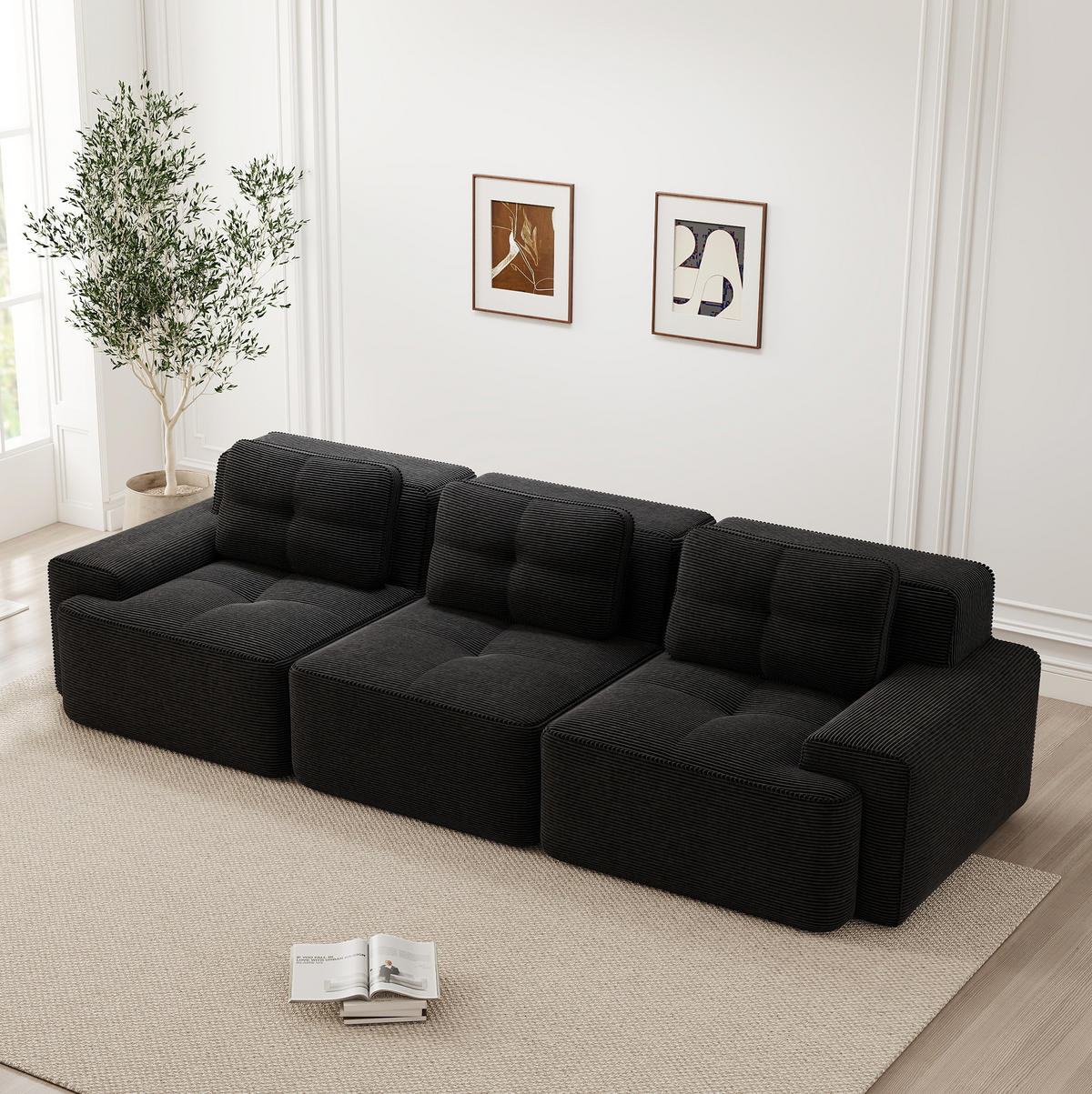 SOFA modular mit Tiefsitz 74 cm Cord Schwarz - Schwarz, Textil (293/69/104cm) - IVMEU