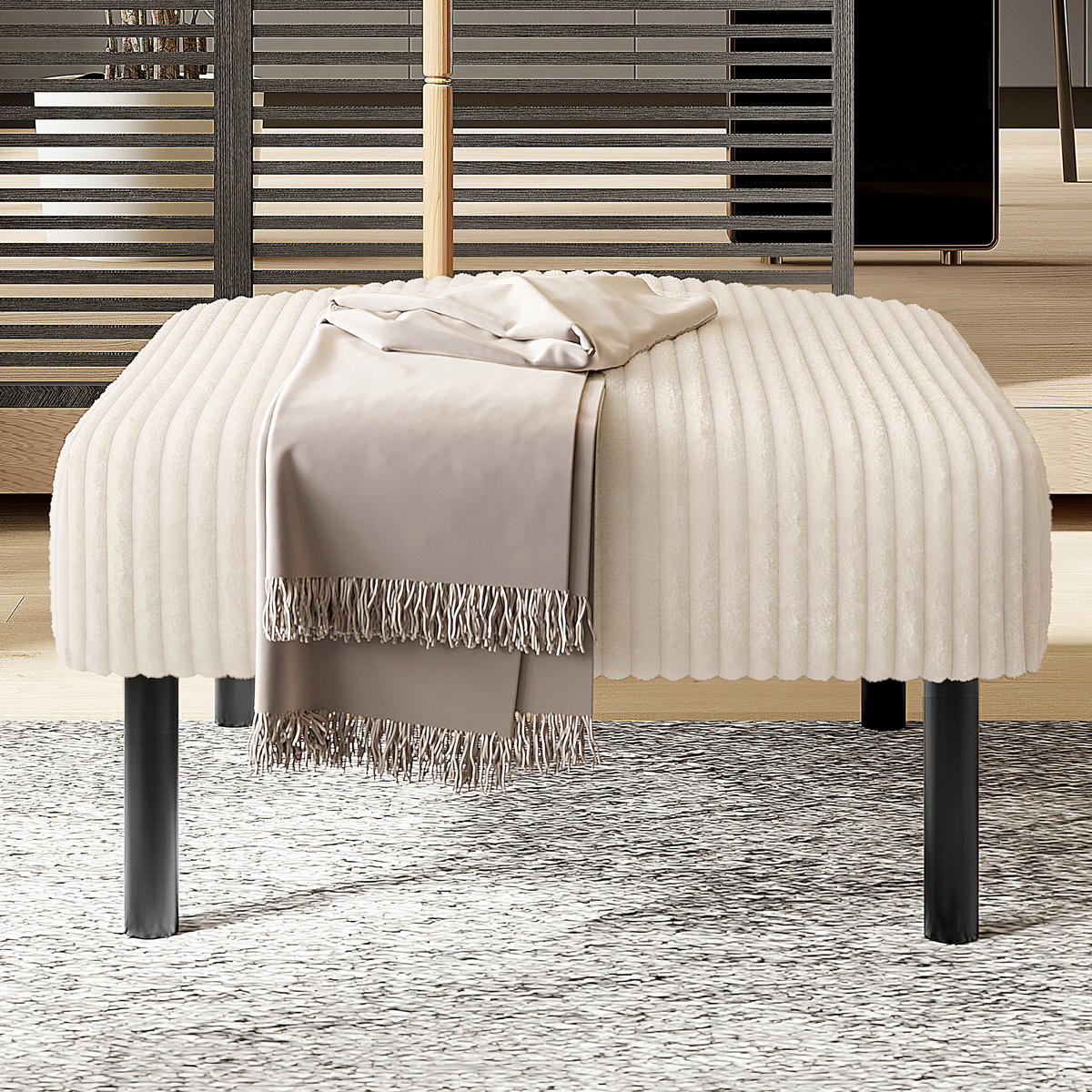 HOCKER Cord Beige - Beige, Textil/Metall (56/39/51cm) - WISHDOR