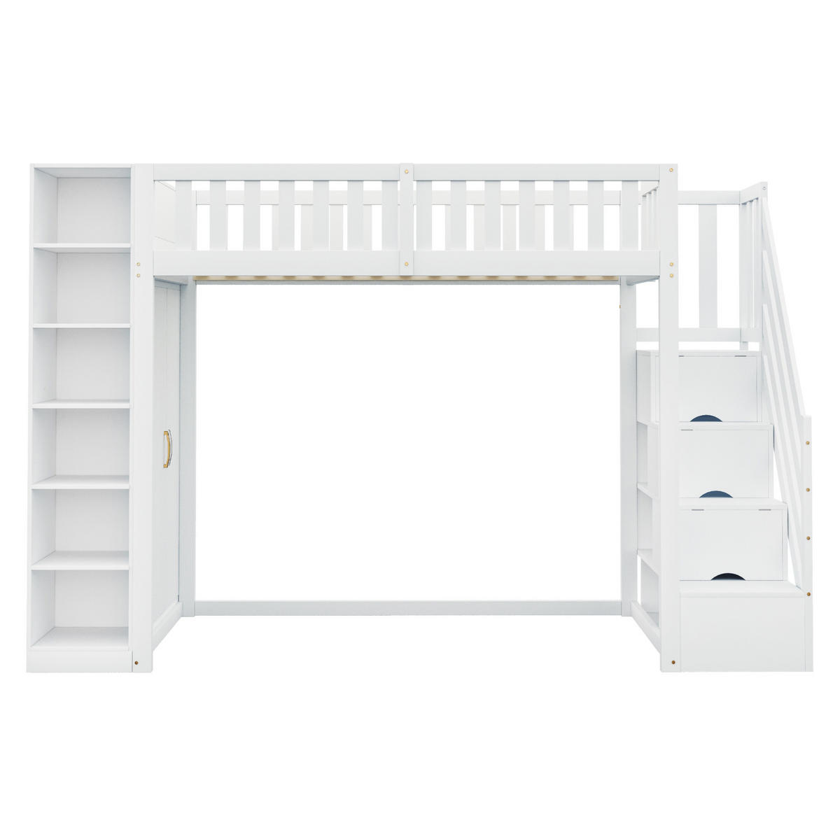 HOCHBETT 90/200 cm in Weiß mit Kleiderschrank, Regalen und Stauraumleiter - Weiß, Holzwerkstoff (90/200cm) - Flora Grace