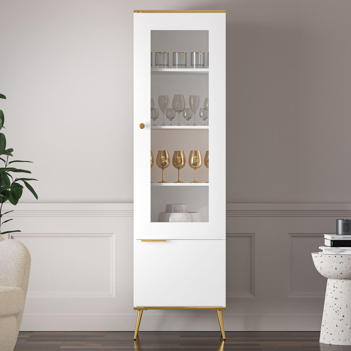 GLASVITRINE VELTI,Weiß - Weiß, Glas/Holzwerkstoff (55/195/40cm) - KONSIMO®