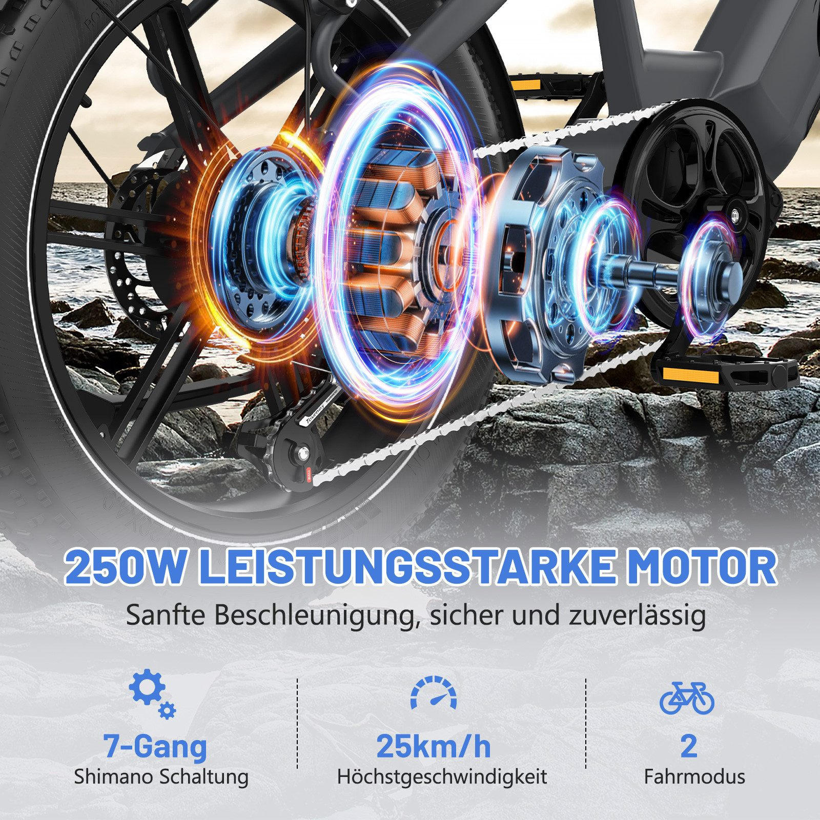E-BIKE Mountain R6 20*4,0 Zoll, 7 Gang, Aluminiumrahmen, bis zu 120km - Grau, Metall (31cm) - ECORUSH