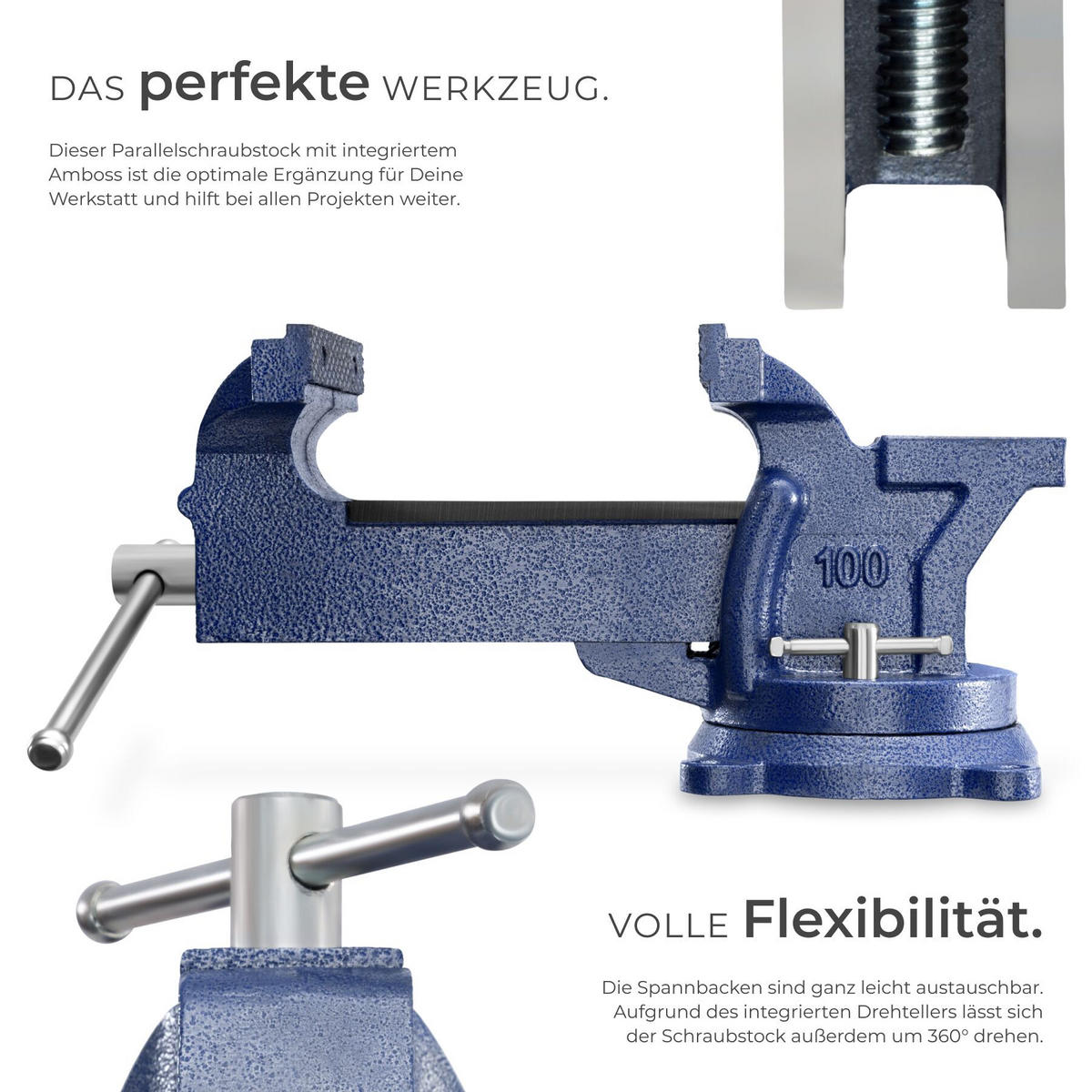 SCHRAUBSTOCK , 3 Anschraublöcher, blau - Blau, Metall (27/10/15cm) - tectake