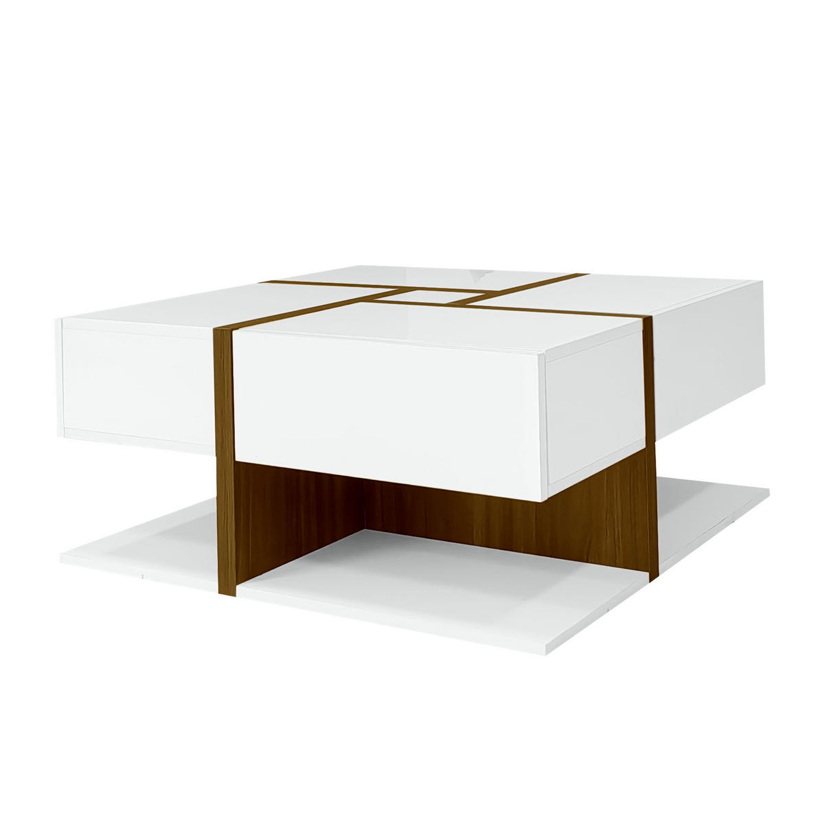 COUCHTISCH Weiß und Holzfarbe 78/78/34,8 cm 4 Schubladen - Weiß, Holzwerkstoff (78/78/34.8cm) - PANGIVO
