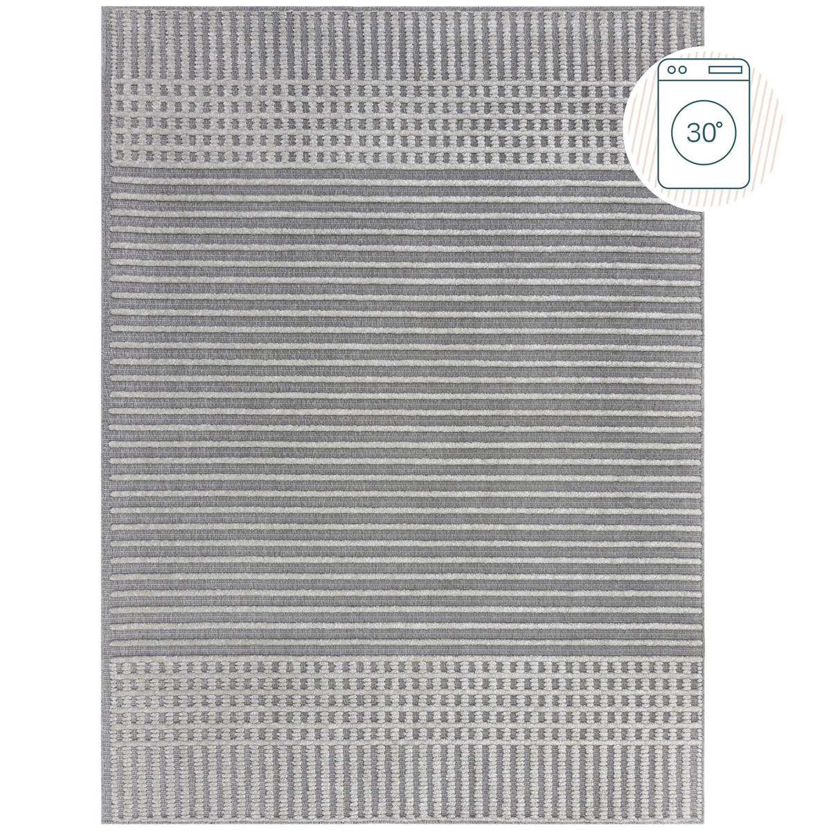 TEPPICH maschinenwaschbar Streifen-Design OTTER IAN, Grau 200x320 cm - Grau, Textil (200/320cm) - KADIMA DESIGN