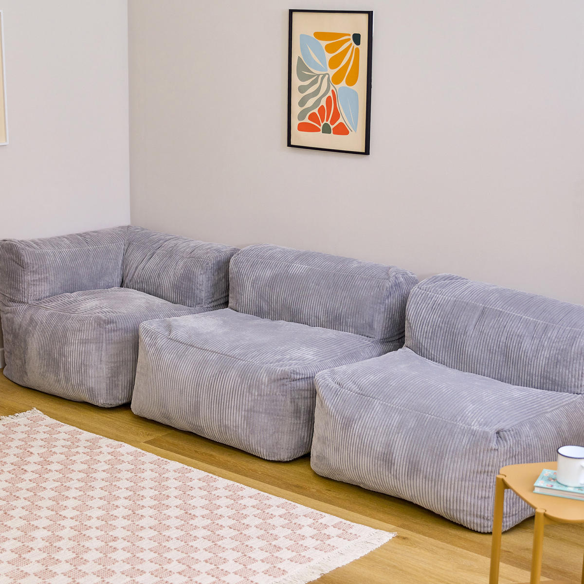 SITZSACK-SOFA 3-tlg. ZEN: Ecksessel, 2 Sessel - Grau, Textil (550/68/100cm) - icon