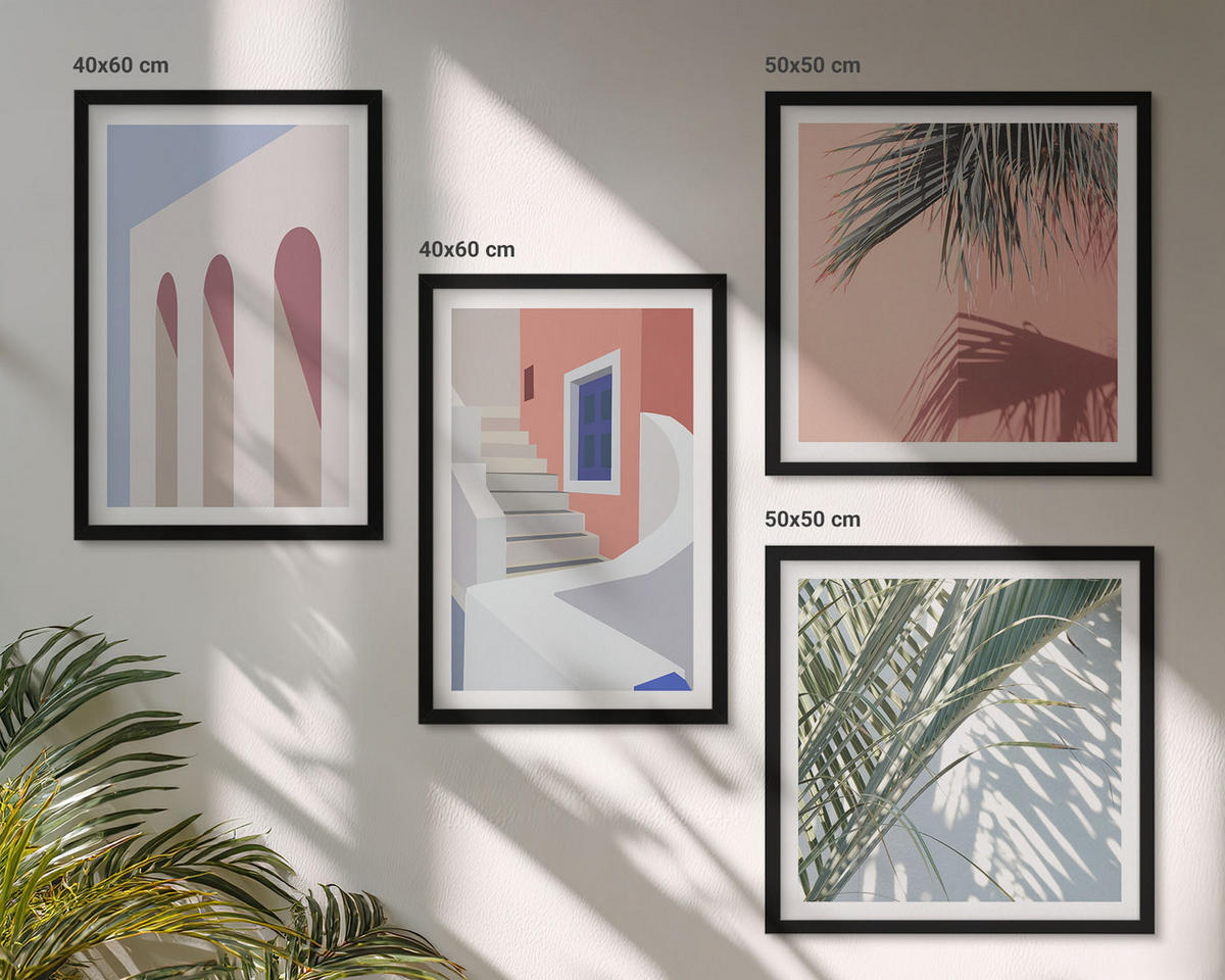 WANDBILDER 4er-Set - 50x50 cm & 40x60 cm Schwarzer Rahmen - Illustrationen der Stadtarchitektur - Schwarz, Kunststoff (50/50cm) - ArtPrintCave