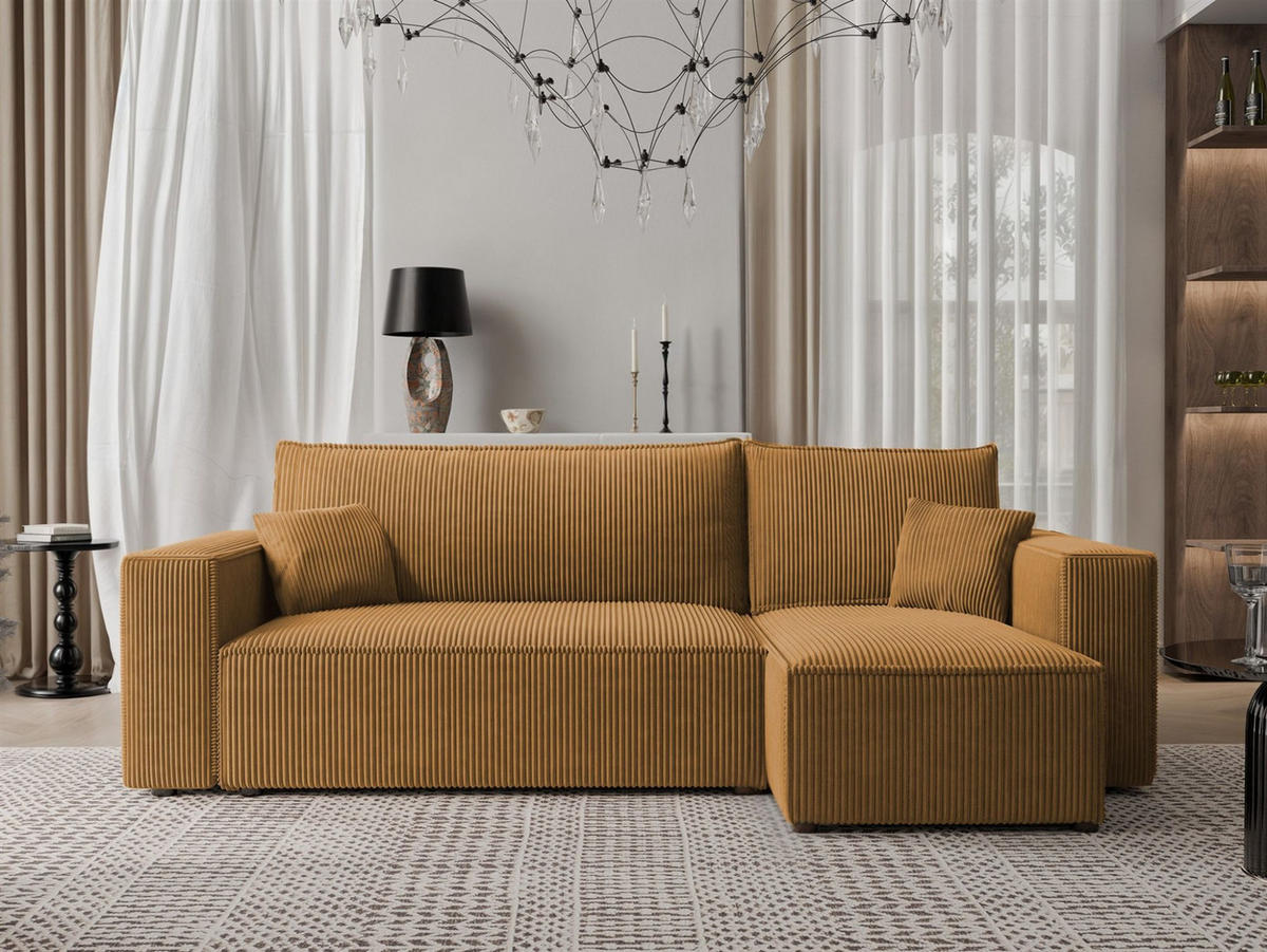 ECKSOFA Adara Mit Schlaffunktion - Gelb, Holzwerkstoff/Textil (145/244cm) - Fun Möbel