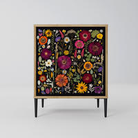 SIDEBOARD MIDNIGHT GARDEN, Eichefarben, 57,5x42x72,5 cm, Schwarze Metallfüße - Eichefarben/Multicolor, Holzwerkstoff/Metall (57.5/72.5/42cm) - SpaceRebels
