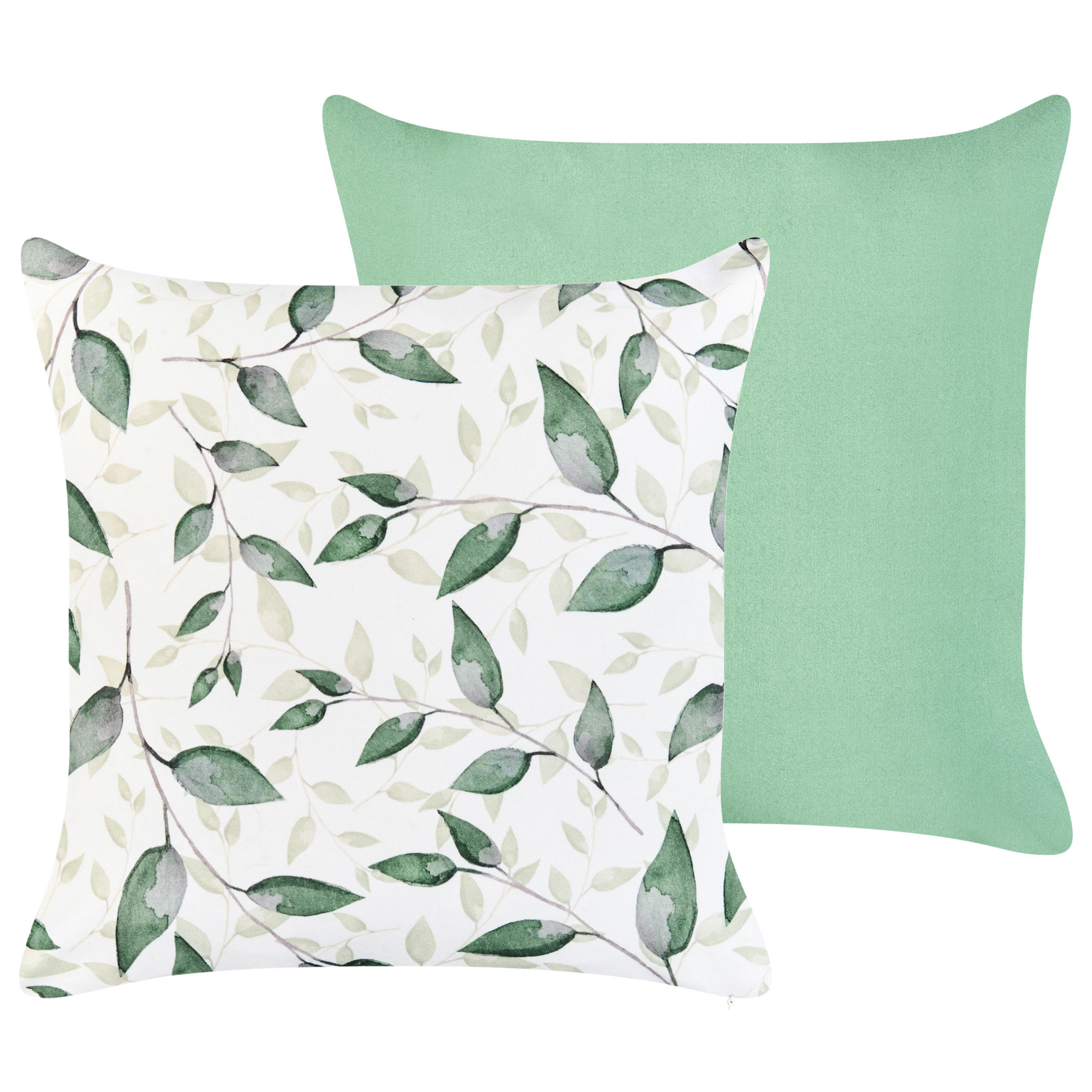 Gartenkissen 2er-Set Grün 45/7 cm Flyleaf - Weiß/Grün, Textil (45/45/45cm) - Beliani
