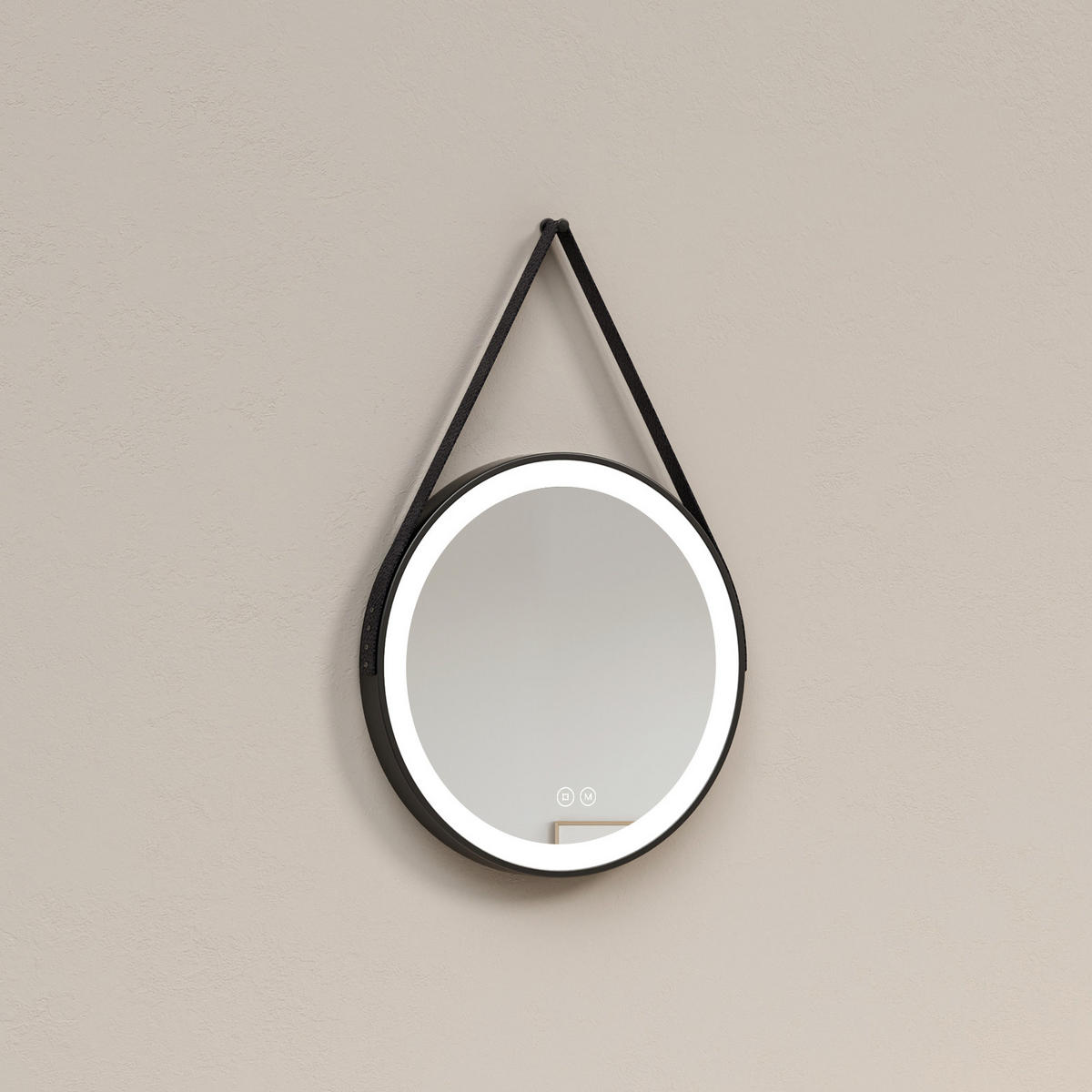 BADSPIEGEL Rund mit Power-Off-Memory-Funktion Beleuchtung mit Hängeriemen Schwarz ф50 cm - Schwarz, Glas (50/3/50cm) - EMKE