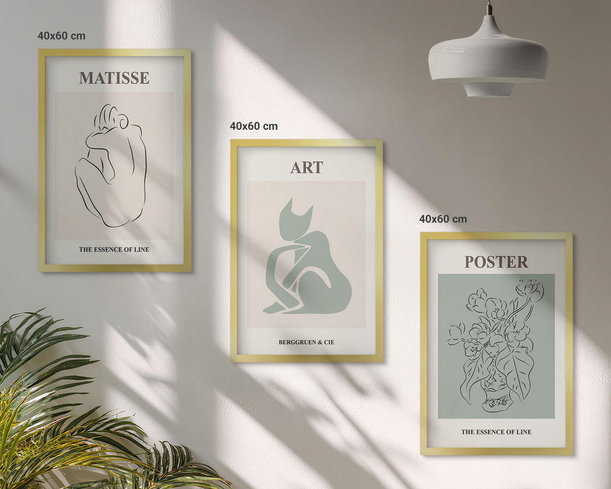 BILDER SET 3er Set - 40x60 cm Goldrahmen - Matisse Grün Beige Poster - Goldfarben, Kunststoff (40/60cm) - TULUP