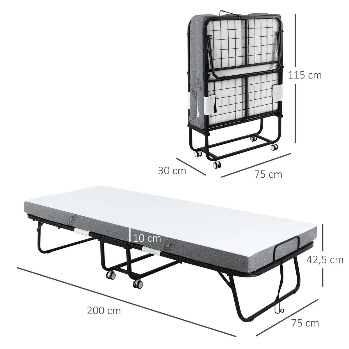 KLAPPBETT mit Rollen 200x80 cm Stahl Weiß - Weiß, Metall (80/200cm) - Beauniv