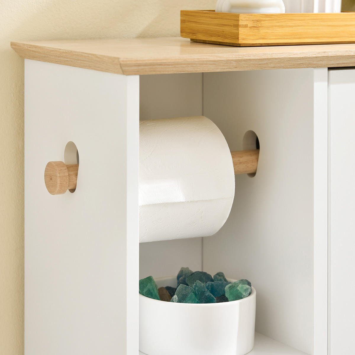 BADEZIMMERSCHRANK Weiß - Weiß/Naturfarben, Holz/Holzwerkstoff (50/86/21cm) - SoBuy