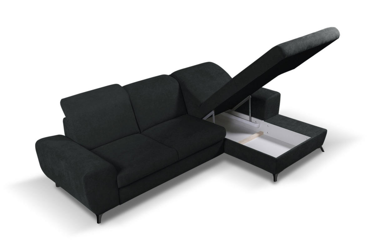 ECKSOFA LUCE R-S Anthrazit Plüsch-Stoff mit Schlaffunktion - Anthrazit, Holz (279/172cm) - MASSENO