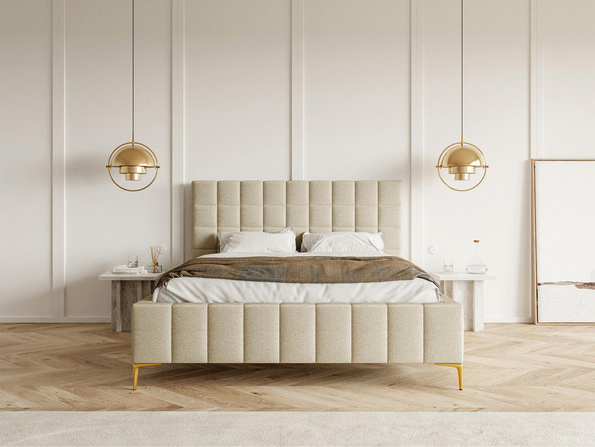 POLSTERBETT Szejlo Beige Chenille 180 cm - Beige/Goldfarben, Textil/Metall (180/200cm) - Selsey