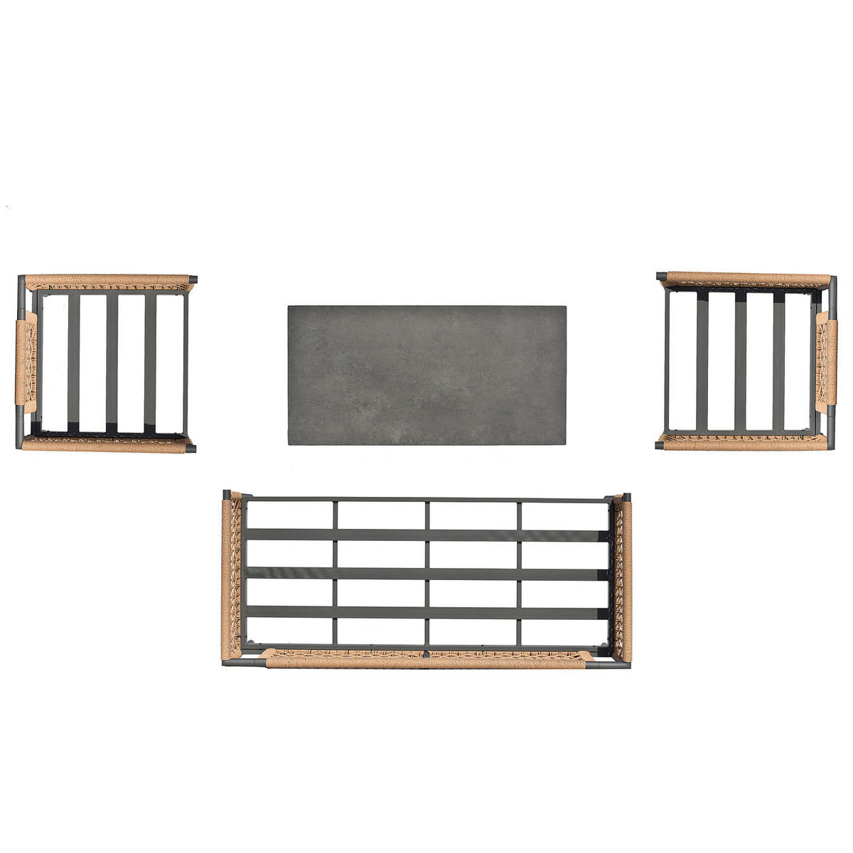 LOUNGEGRUPPE - 4-teilig - Stahl / Webstoff - Grau - Weiß/Grau, Kunststoff/Textil - home24