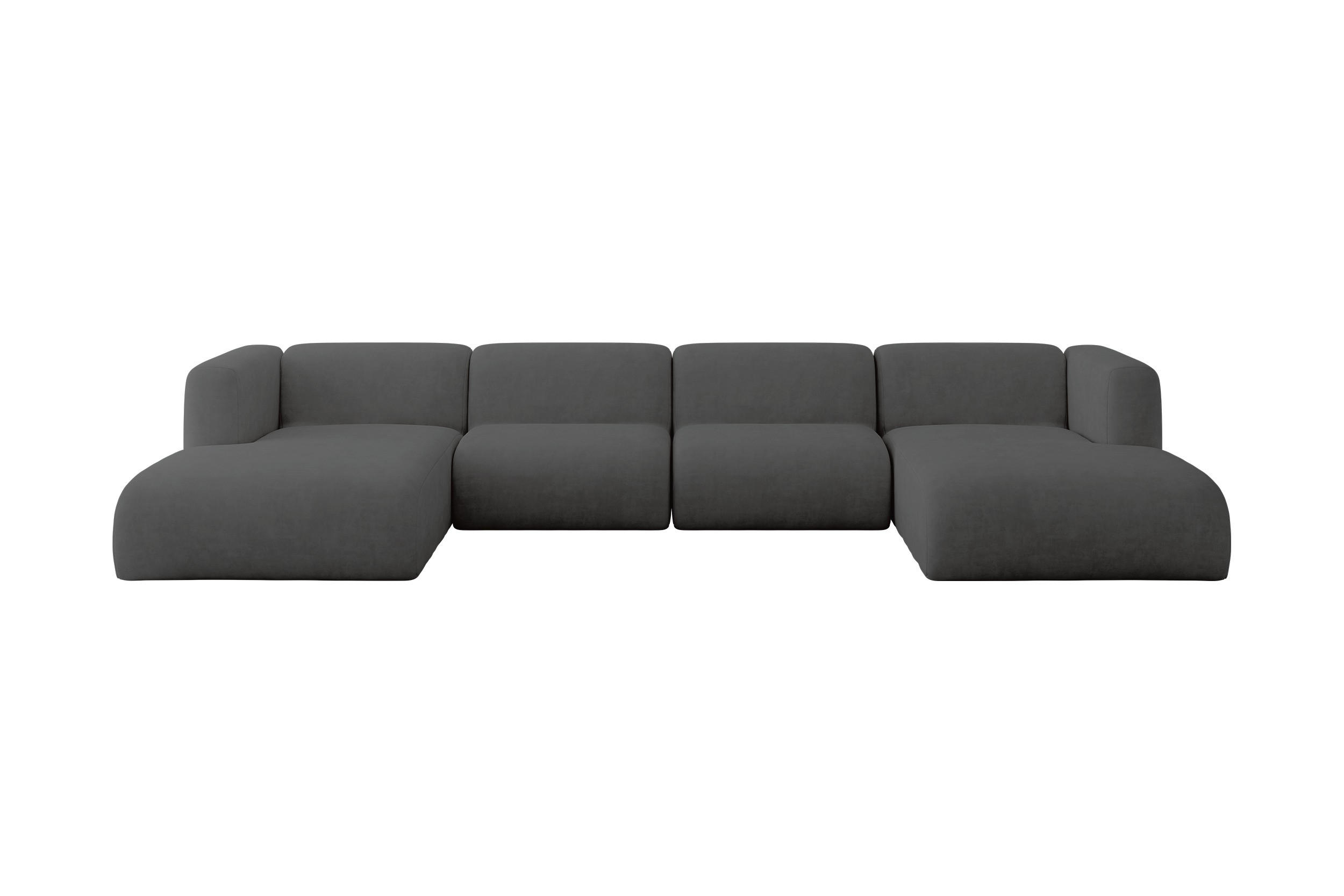 WOHNLANDSCHAFT MIRA-U2 408x179x70 Dunkelgrau Velours - Dunkelgrau/Schwarz, Holzwerkstoff/Kunststoff (408/70/179cm) - ALTDECOR