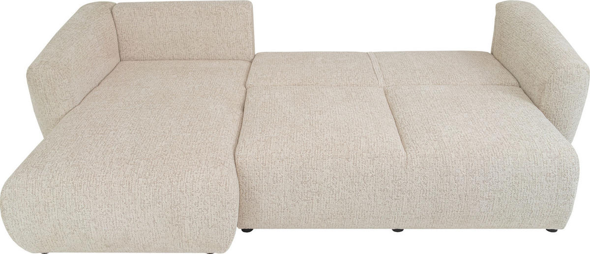 ECKSOFA Fabio mit Bettkasten, Strukturiert Ecru 255/165/91 cm - Ecru/Schwarz, Textil (255/165cm) - WFL GROUP