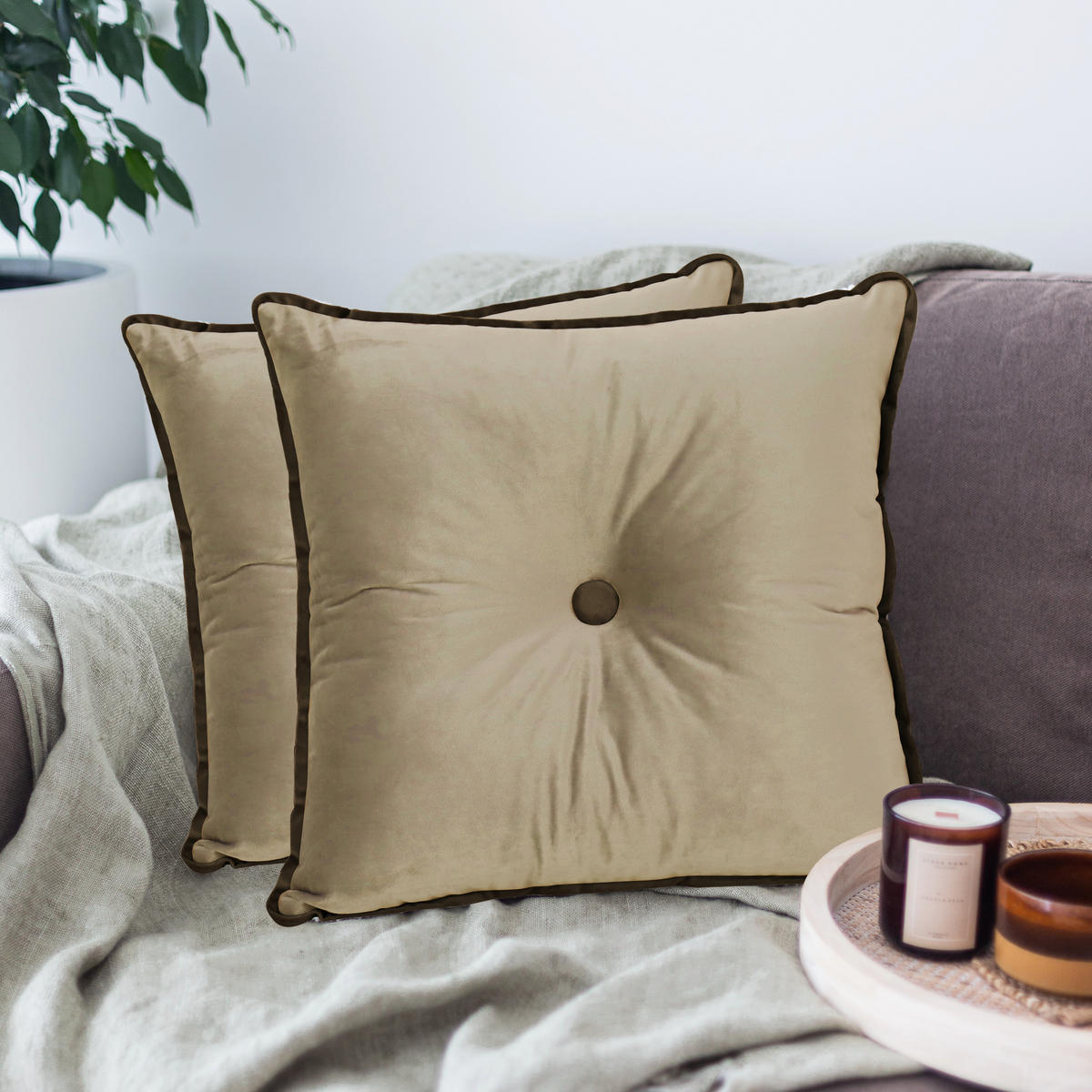 DEKOKISSEN Quadratische Samt 50*50cm - Hellbraun, Textil (50/50cm) - Vercart