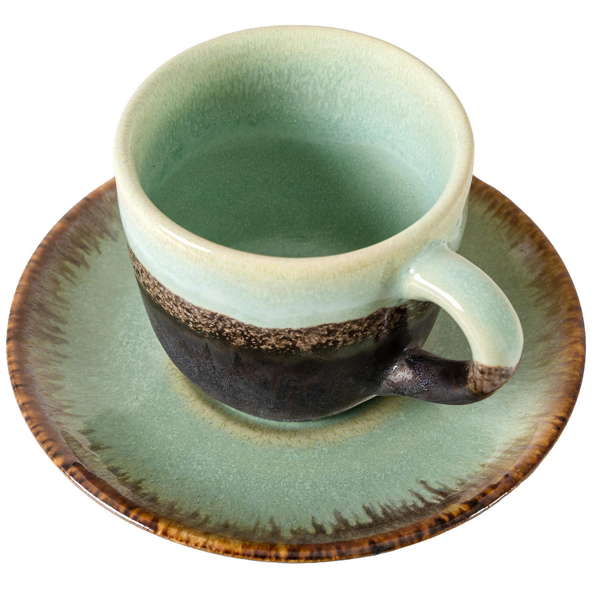 KAFFEETASSE PRIMA, mit Untertasse, 6-tlg, Salbeigrün - Salbeigrün, Keramik (11/7/9cm) - KONSIMO®