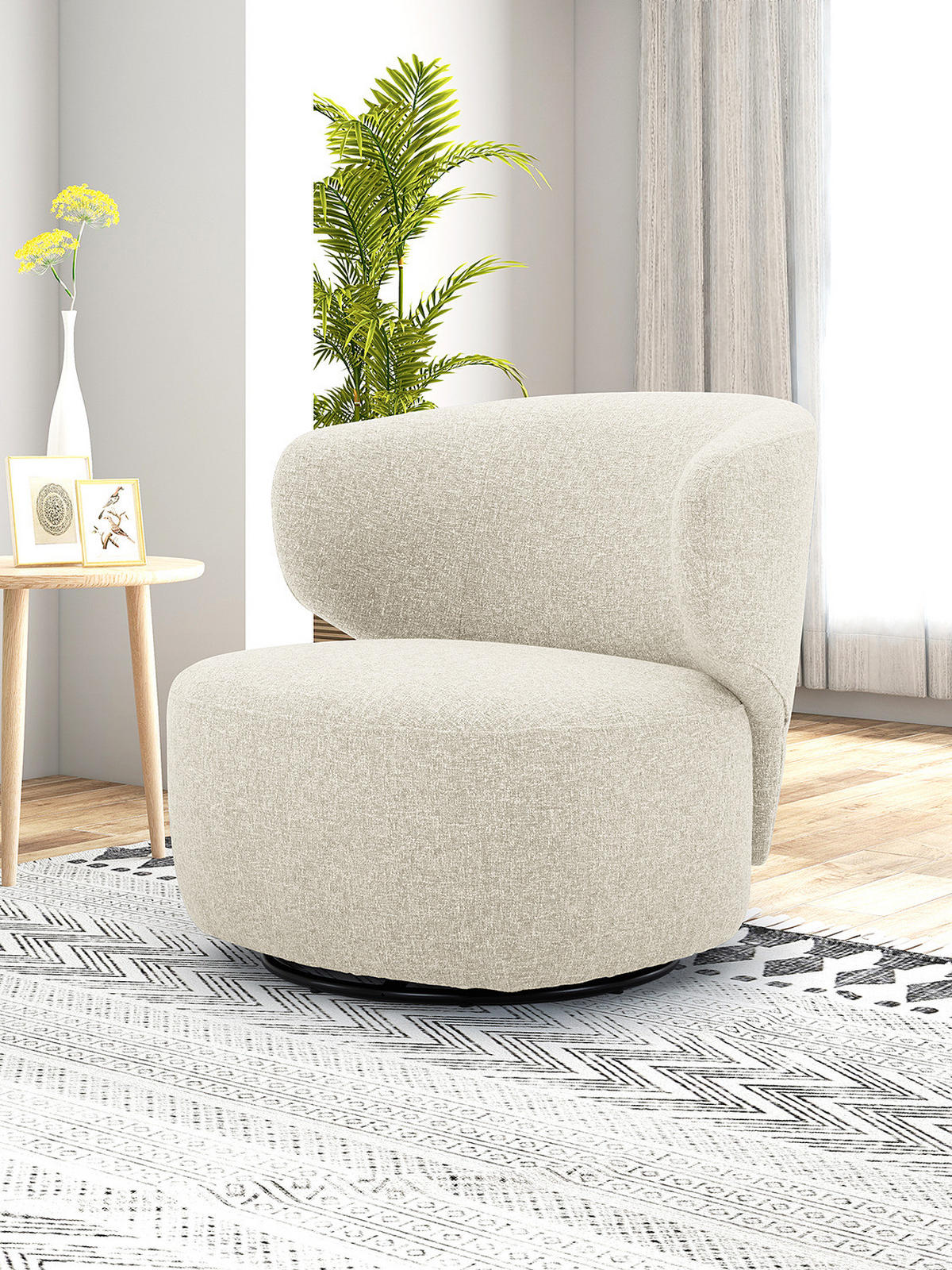 DREHSESSEL - Beige/Schwarz, Textil/Metall (80/81/76cm) - home24