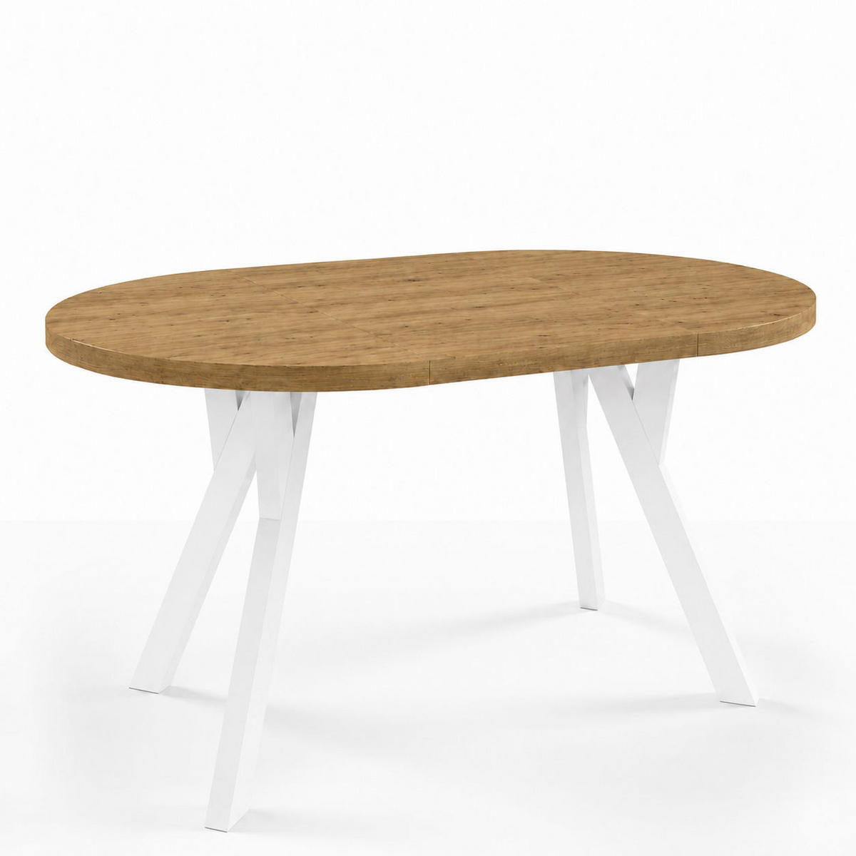 ESSTISCH ausziehbar rund ATO, 100-140 cm, Dekor Lancelot, weiße Holzbeine - Weiß/Braun, Holzwerkstoff/Buchenholz (100/100/77cm) - VENASI MÖBEL