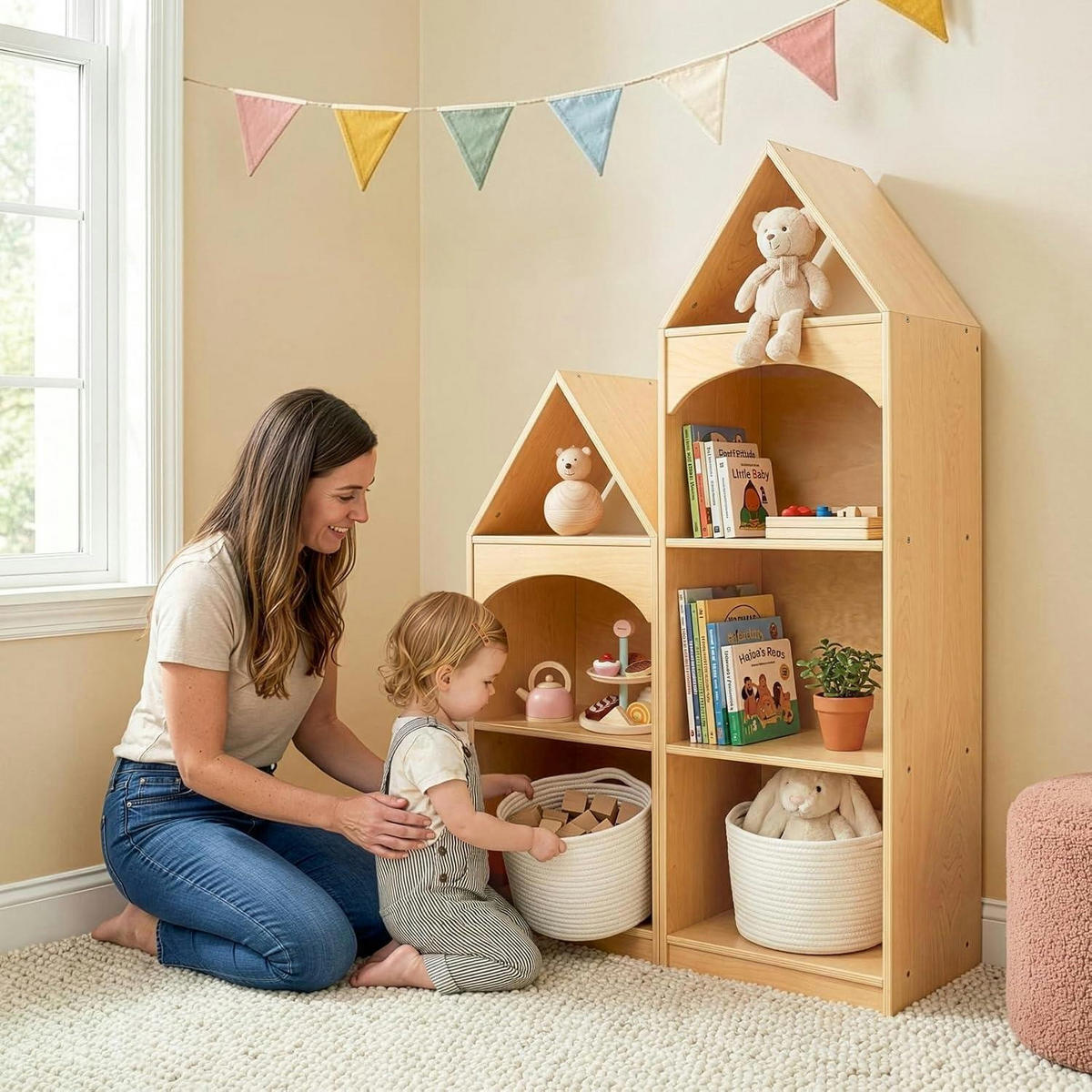KINDERREGAL Hausform Holz 4 Etagen - Braun, Holz (40/130/30cm)