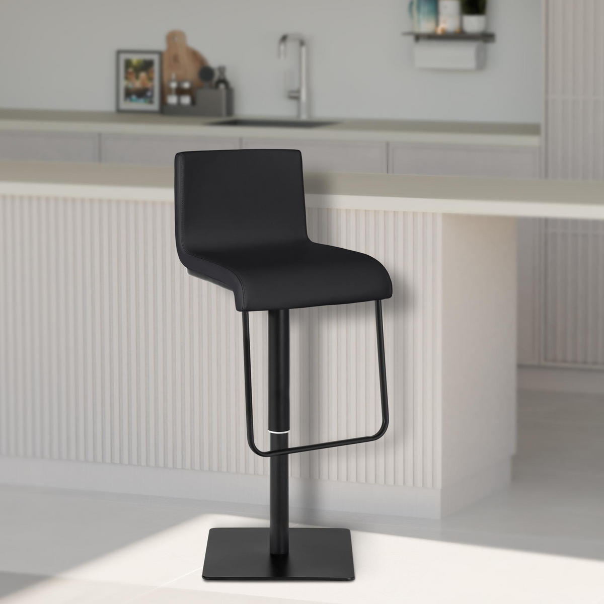 BARHOCKER Limon 39x80-103x46 cm Schwarz - Schwarz, Leder (39/80/46cm) - furnicato