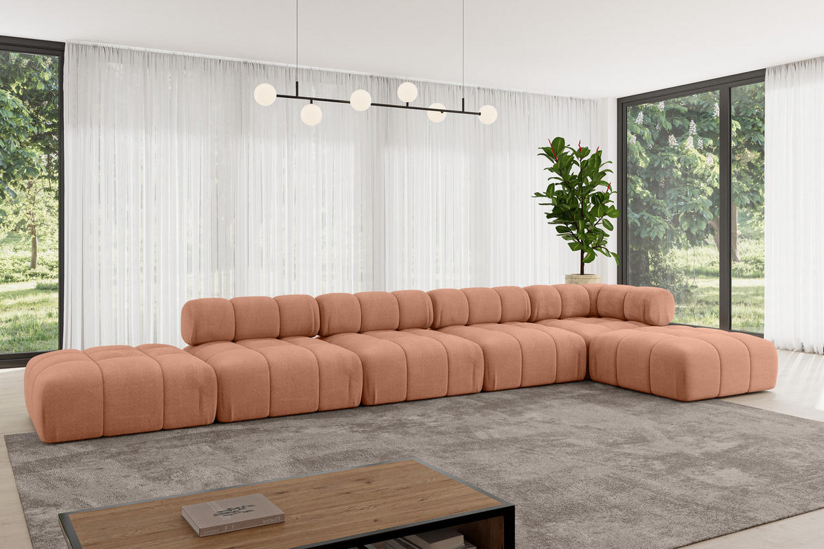 ECKSOFA modulares Sofa Kerru-L3 - 475x190x70 cm Apricot Velours - Koralle, Holzwerkstoff/Textil (475/190cm) - ALTDECOR