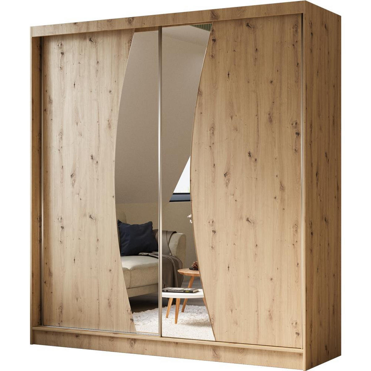 SCHWEBETÜRENSCHRANK Vox 200/216/61 eiche Artisan mit Spiegel und Schubladen - Eiche Artisan, Holzwerkstoff (200/216/61cm) - Beautysofa