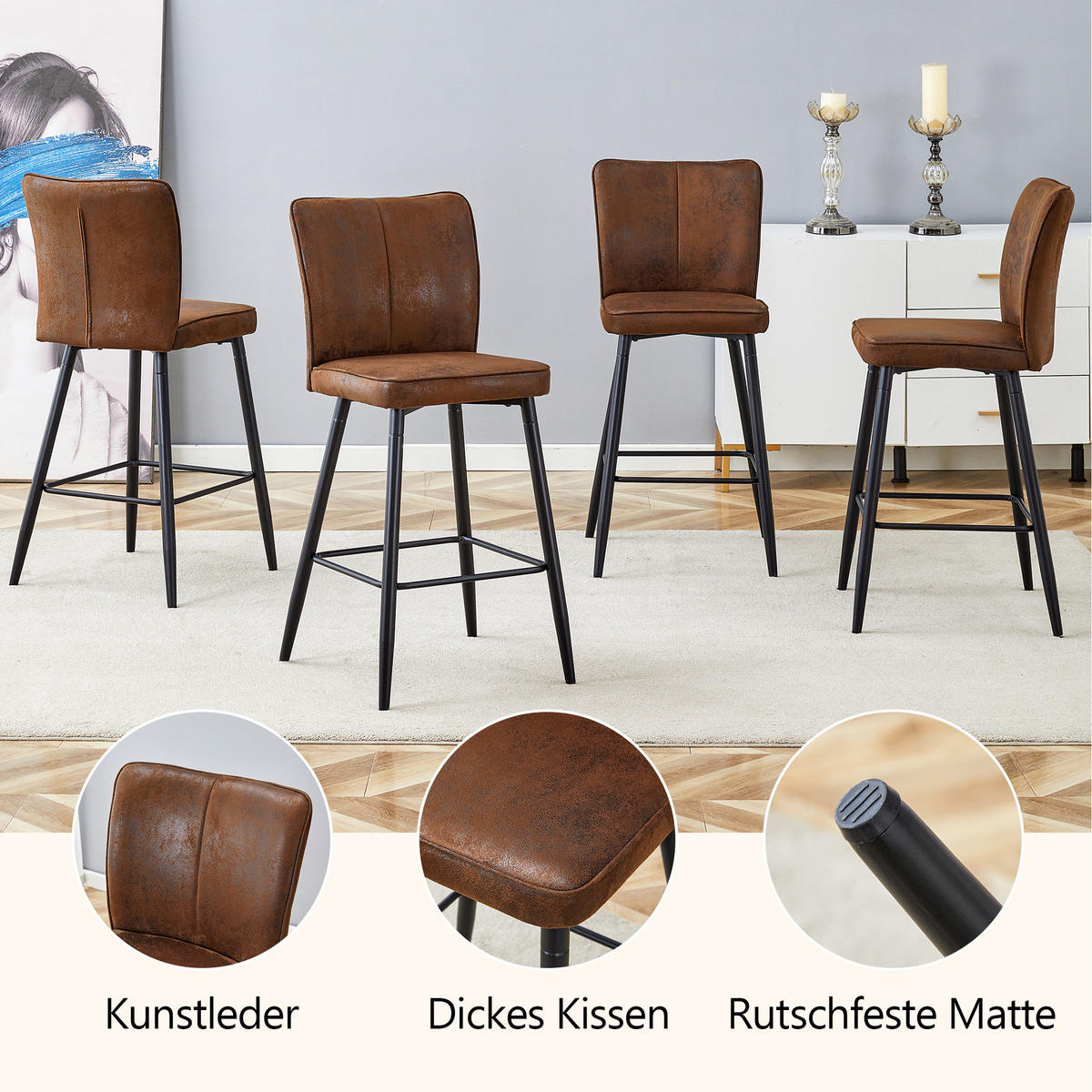 BARSTUHL 2er Set Braun in Vintage-Optik - Braun, Textil (44/101/44cm) - Urban Meuble