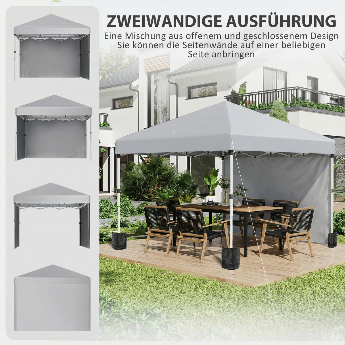 FALTPAVILLON, Stahl, Oxfordstoff, Hellgrau - Hellgrau, Metall (297/288/297cm) - Outsunny