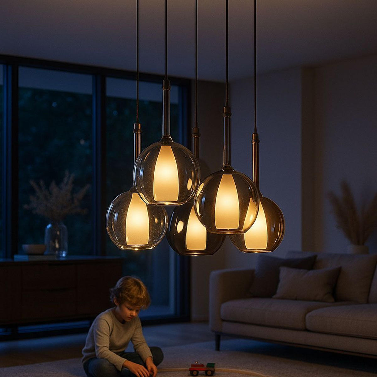 GALERIELEUCHTE Belluna 5-flammig Braun Ø 14/24cm - Braun, Glas (24/24/45cm) - s.luce