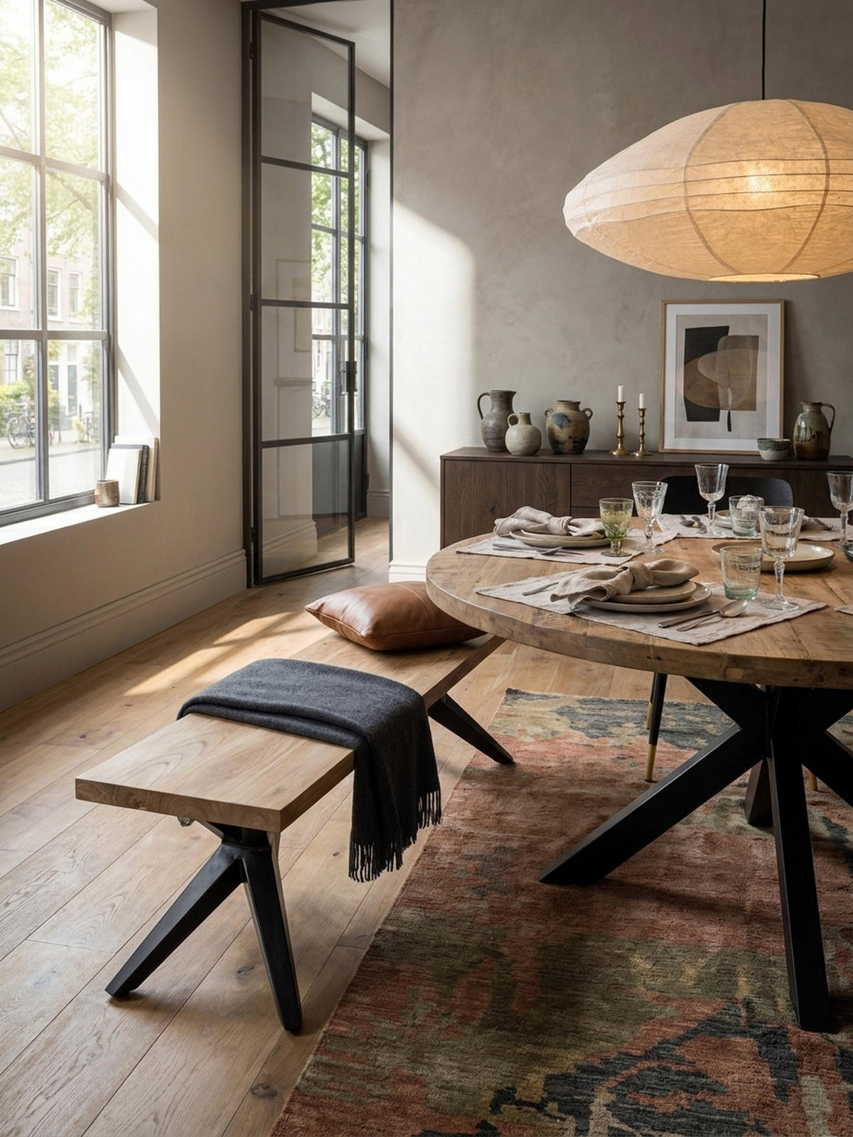 ESSZIMMERBANK Massivholz Metall Loft-Stil, Akazie 175x45x45 cm - Schwarz/Braun, Holz/Metall (175/45/45cm) - KADIMA DESIGN