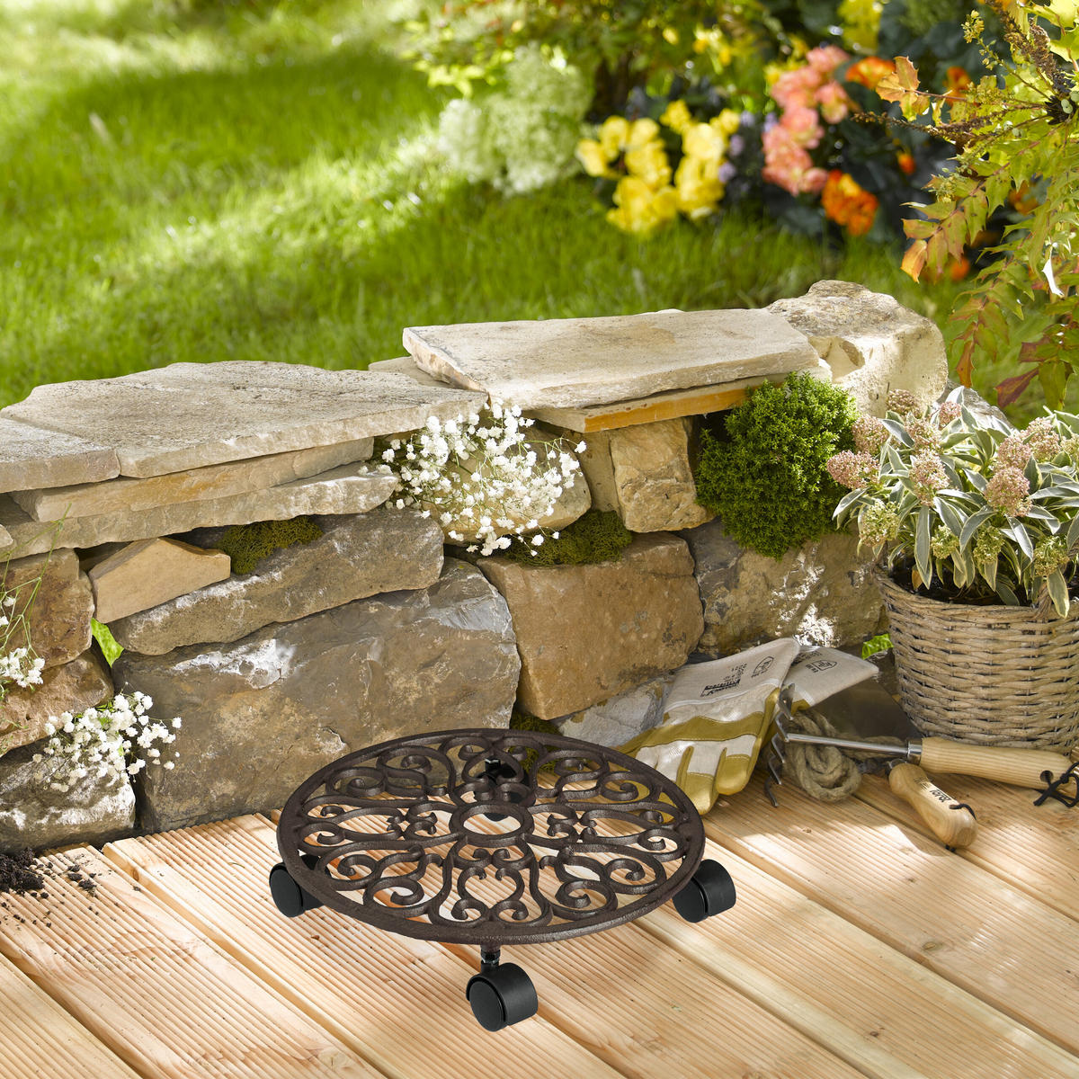 PFLANZENROLLER - Braun, Kunststoff/Metall (33.5/7.5/33.5cm) - Relaxdays