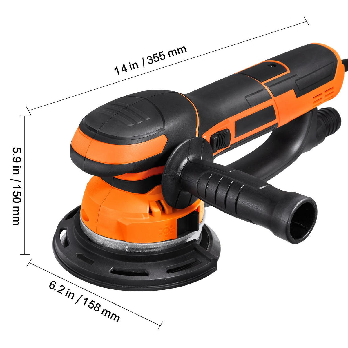SCHLEIFMASCHINEN UND ZUBEHÖR 11-tlg 150mm Exzenterschleifer 850W 6-Stufen mit Staubabsaugung - Orange, Metall (20/30/10cm) - Raelunyi