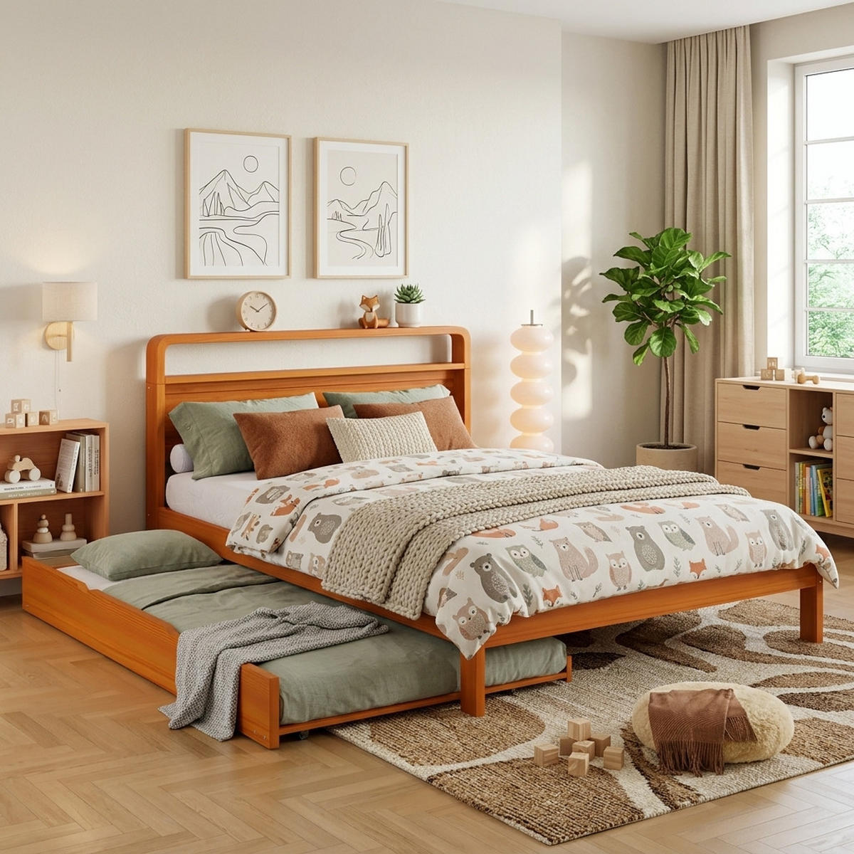 HOLZBETT 140/200 cm DE-32713 mit Ausziehbett Natur - Naturfarben, Holz (140/200cm) - ComfortXL
