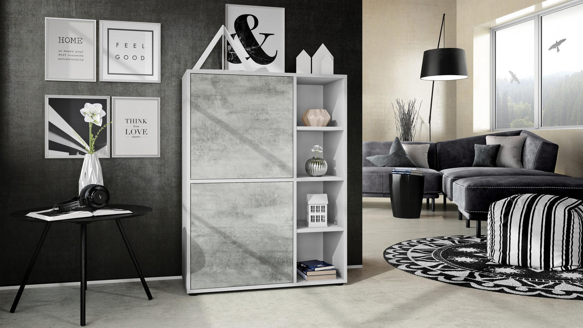 WOHNZIMMERSET Miami Beton Oxid Optik - Hellgrau, Holzwerkstoff (214.5/105.5/35.5cm) - Vladon