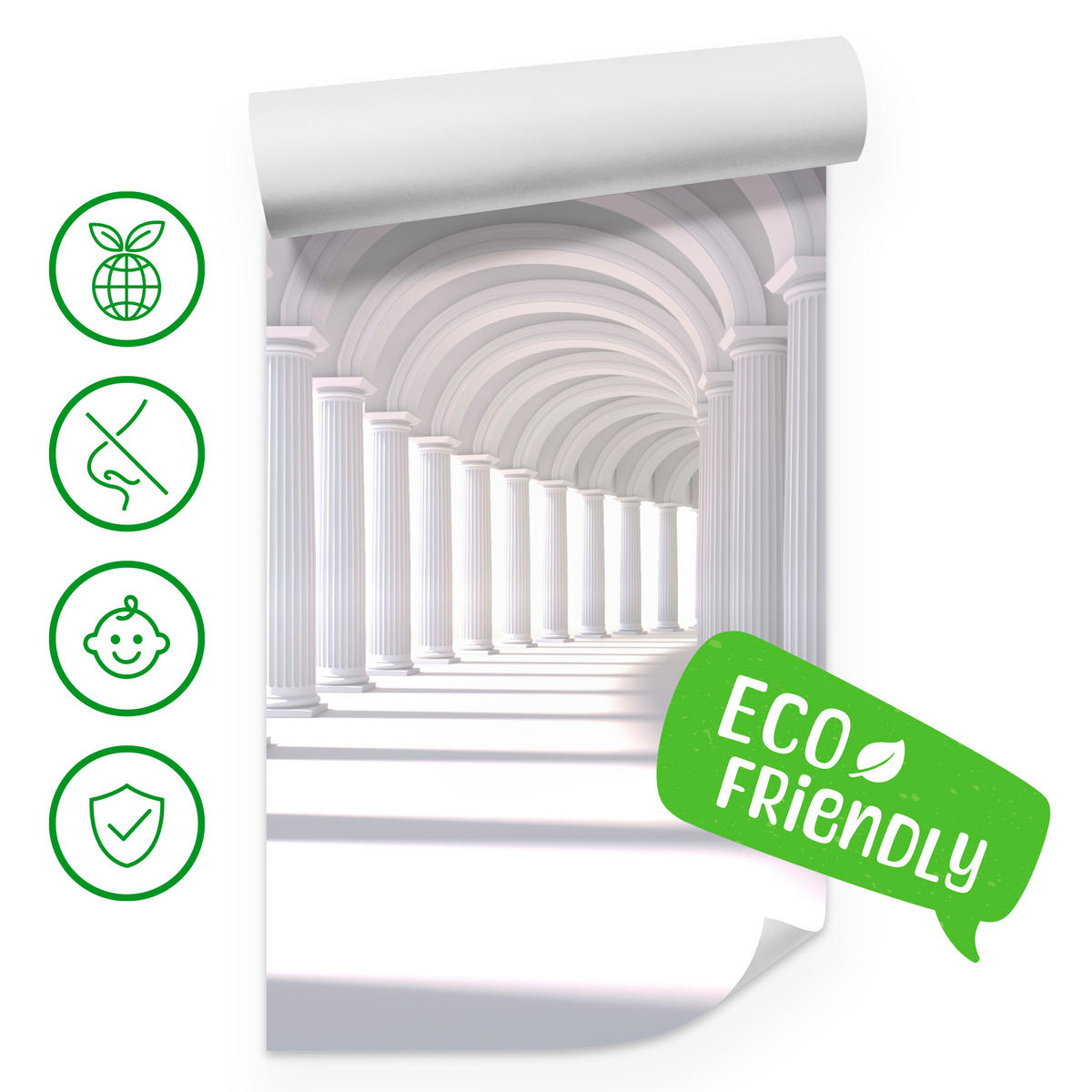 FOTOTAPETE für Wohnzimmer Räumlich Tunnel Historische Säulen 200x140 - Weiß/Grau, Papier (200/140cm) - Muralo