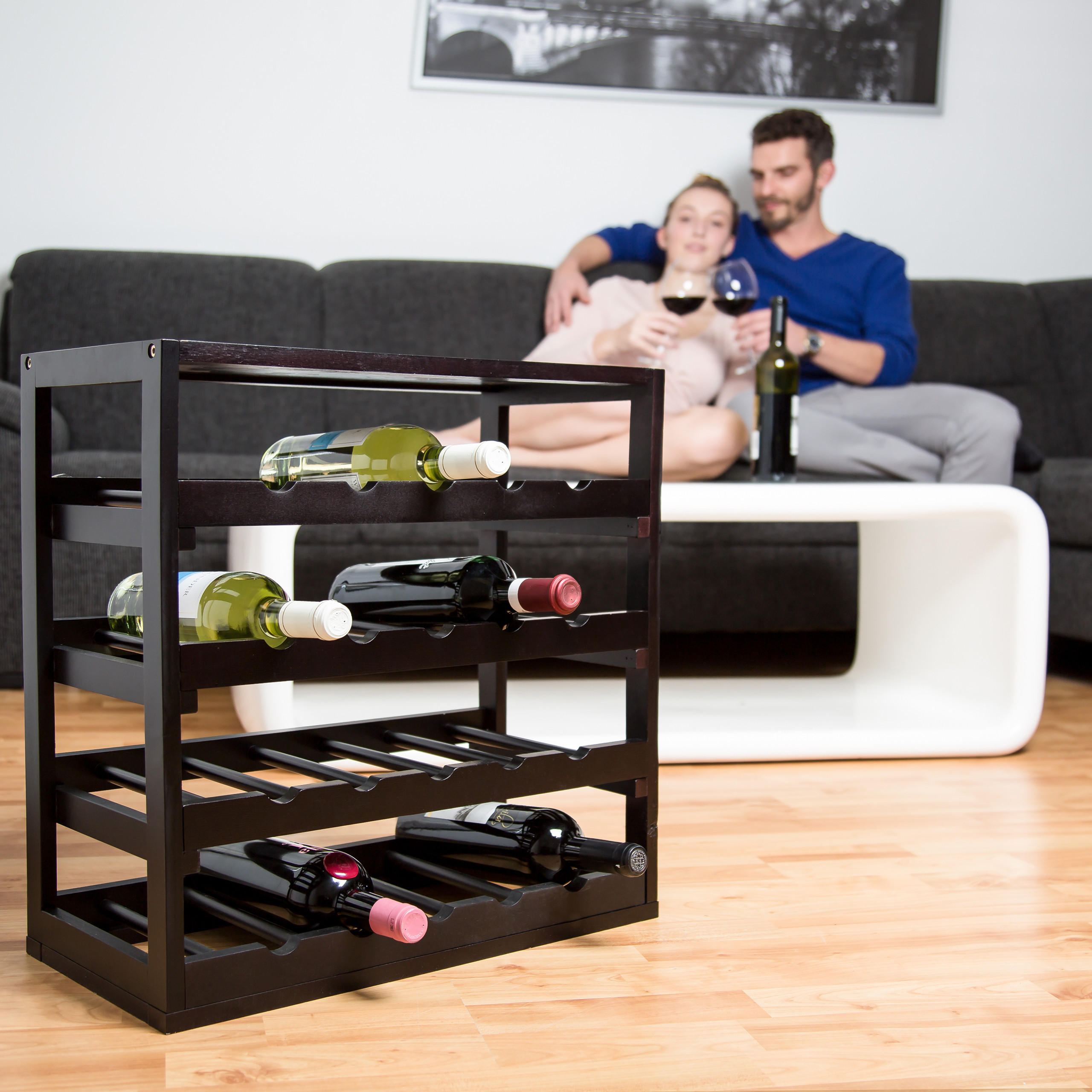 WEINREGAL - Schwarz, Holz/Holzwerkstoff (52/52/25cm) - Relaxdays