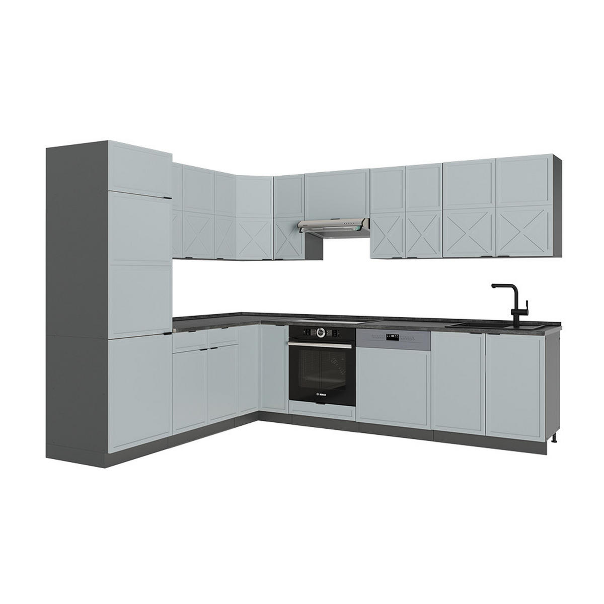 ECKKÜCHE Fame-Line Hellblau-grau/Anthrazit 227 x 287 cm, AP Anthrazit - Anthrazit/Hellblau, Holzwerkstoff (287/81.6/60cm) - Vicco