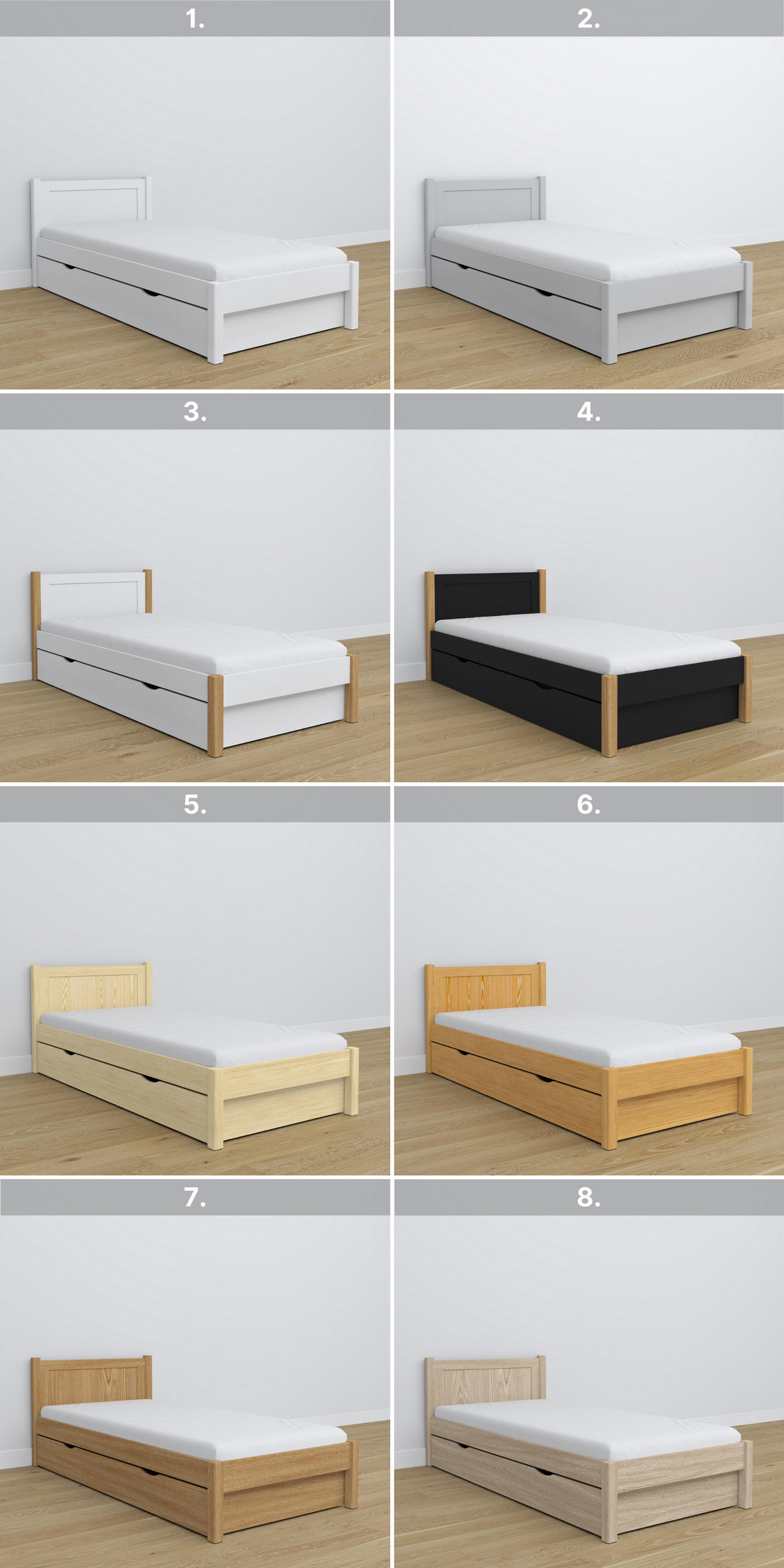 BETT mit Schublade N02 Grau 80/190 - Grau, Naturmaterialien/Holz (80/190cm) - N-Wood