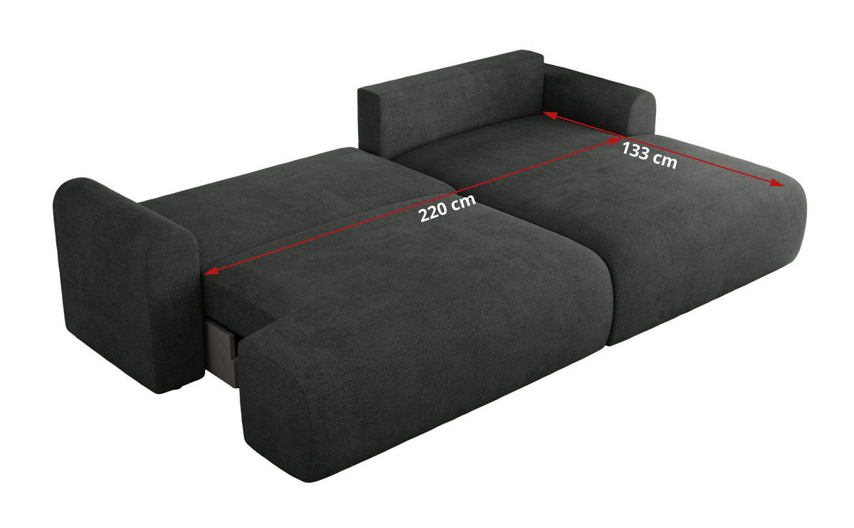 ECKSCHLAFSOFA TONO L Dunkelgrau Struktur - links - Dunkelgrau/Schwarz, Kunststoff/Textil (260/150cm) - MKS