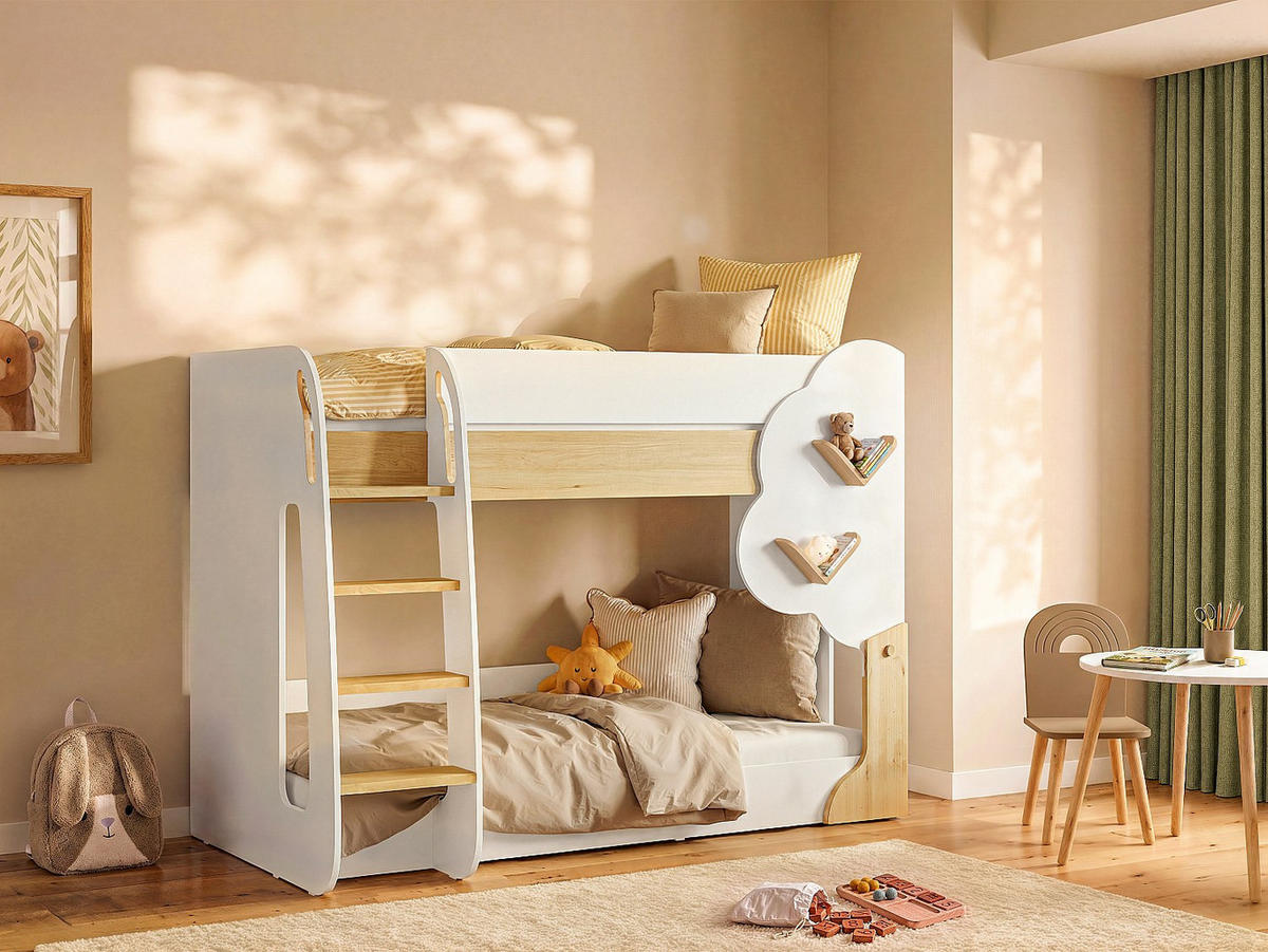 ETAGENBETT - 2 Personen - holz - naturfarben hell, weiß Pilati - Naturfarben/Weiß, Holz (90/190cm) - Vente-Unique