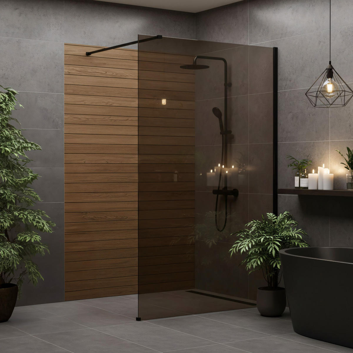 DUSCHWAND Rea Flexi Brown / Black 110 - Schwarz, Glas (120/110/195cm) - REA