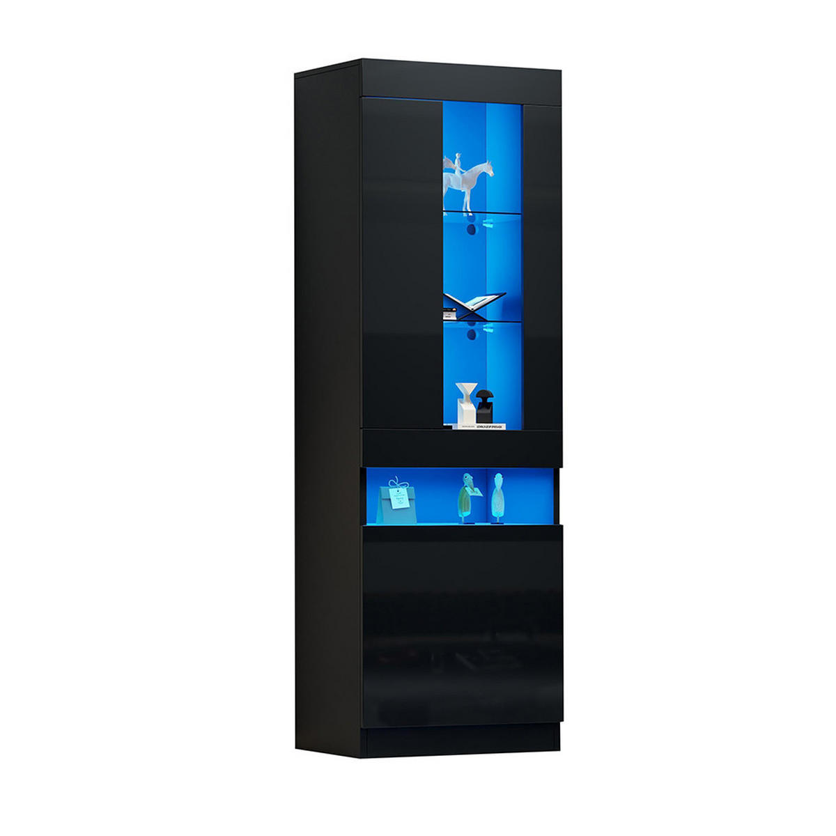 VITRINE mit LED Beleuchtung in Schwarz - Schwarz, Holzwerkstoff (40/180/50cm) - KOMHTOM
