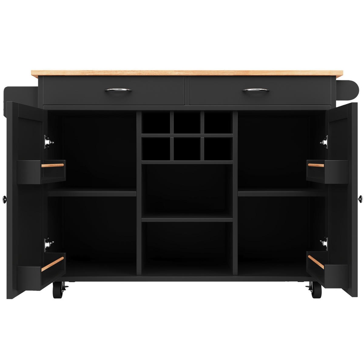 KÜCHENINSEL 102/45/92 cm aus MDF und Metall mit Rollen und verstellbarem Stauraum Schwarz - Schwarz, Holzwerkstoff (102/92/45cm) - Modenvie