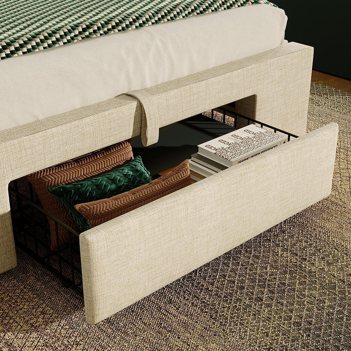 POLSTERBETT 90x200cm in Beige Leinen,ohne Matratze - Beige, Textil (90/200cm)